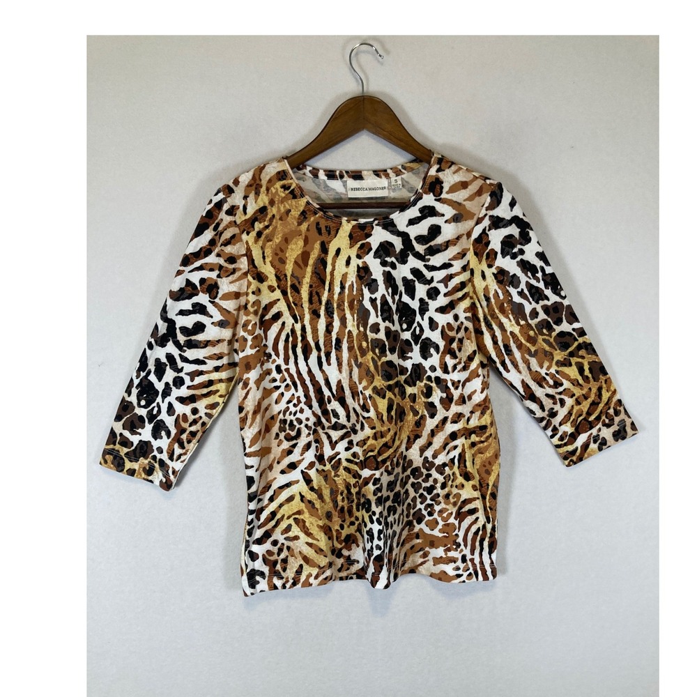 Safari Chic Rebecca Malone Women S Brown Leopard Tiger Print 3/4 Sleeve Top